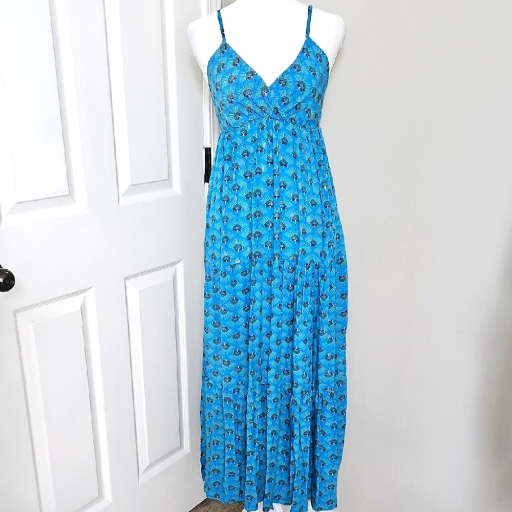 Boutique Made in Italy Women's Blue Dragonflies Pattern Floral Maxi Dress XS